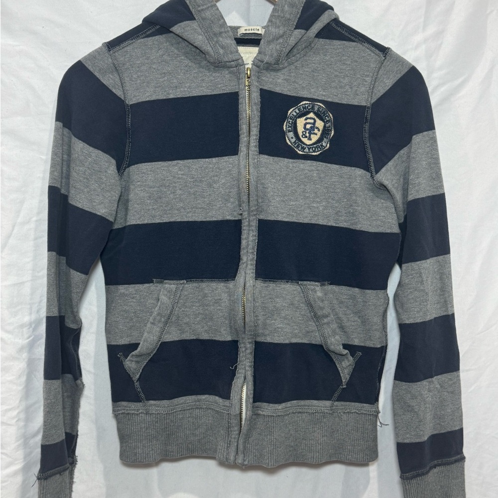 Abercrombie & Fitch Gray and Navy Striped Kids Jacket | Youth Large